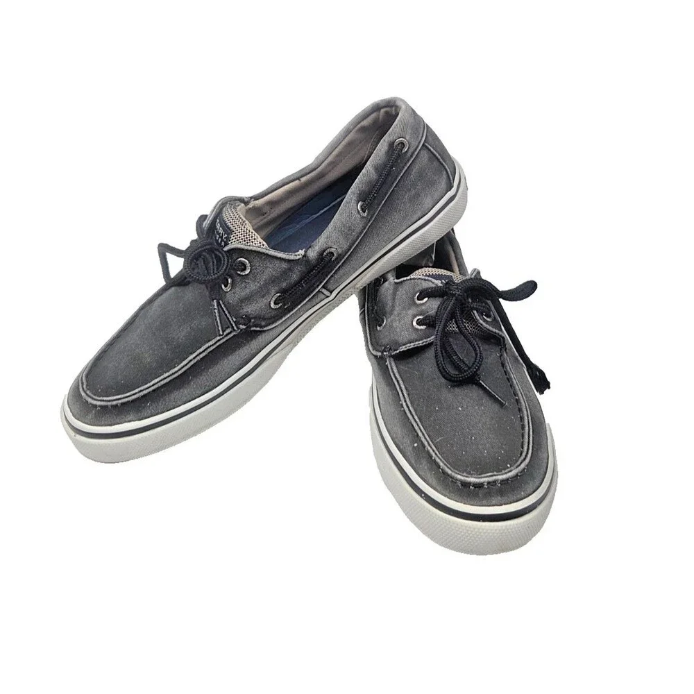 Sperry Top Sider Bahama Boat Shoes Black Acid Washed Canvas 0224204 Sz 11.5 EUC
